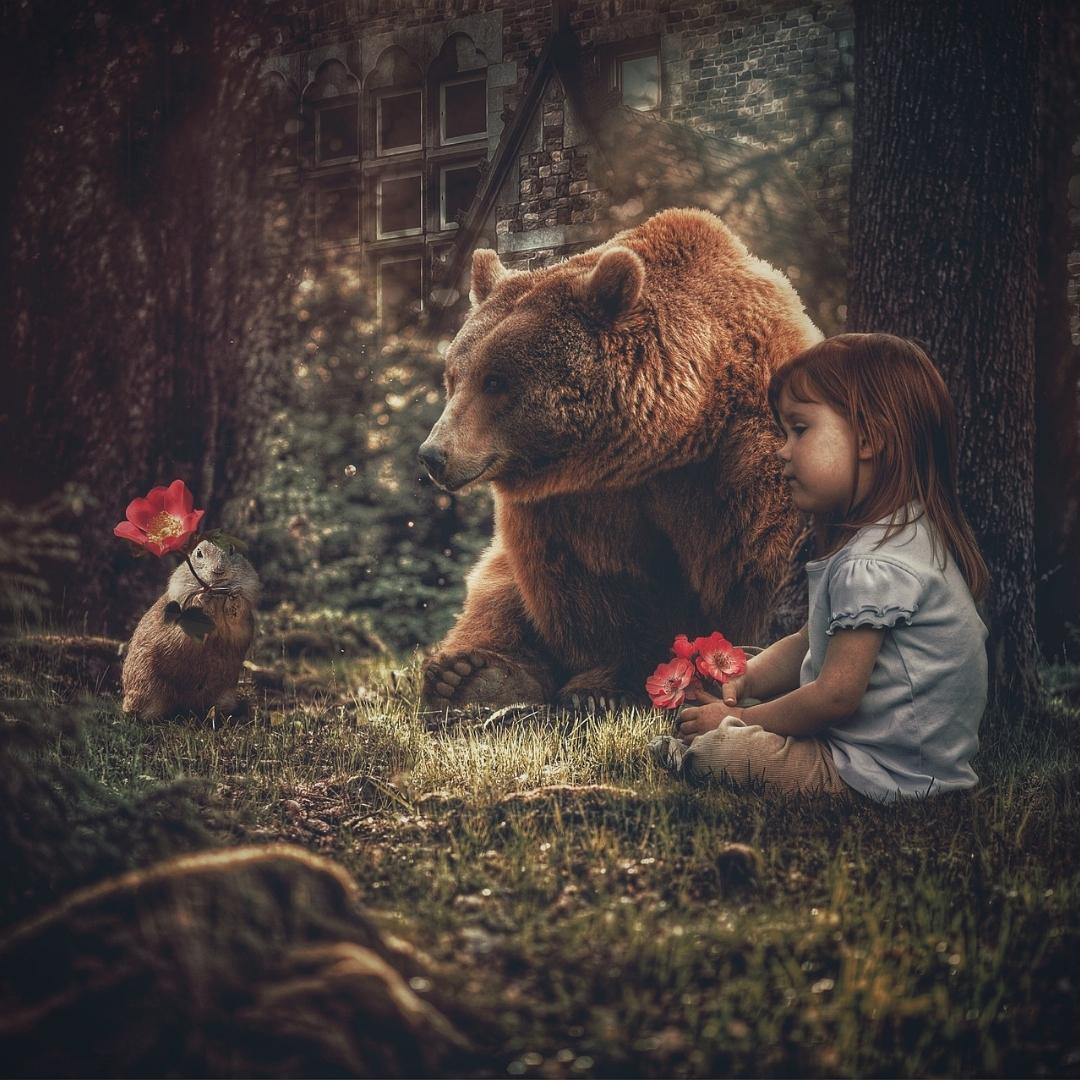 Bear and Child Square Bear and Child Square